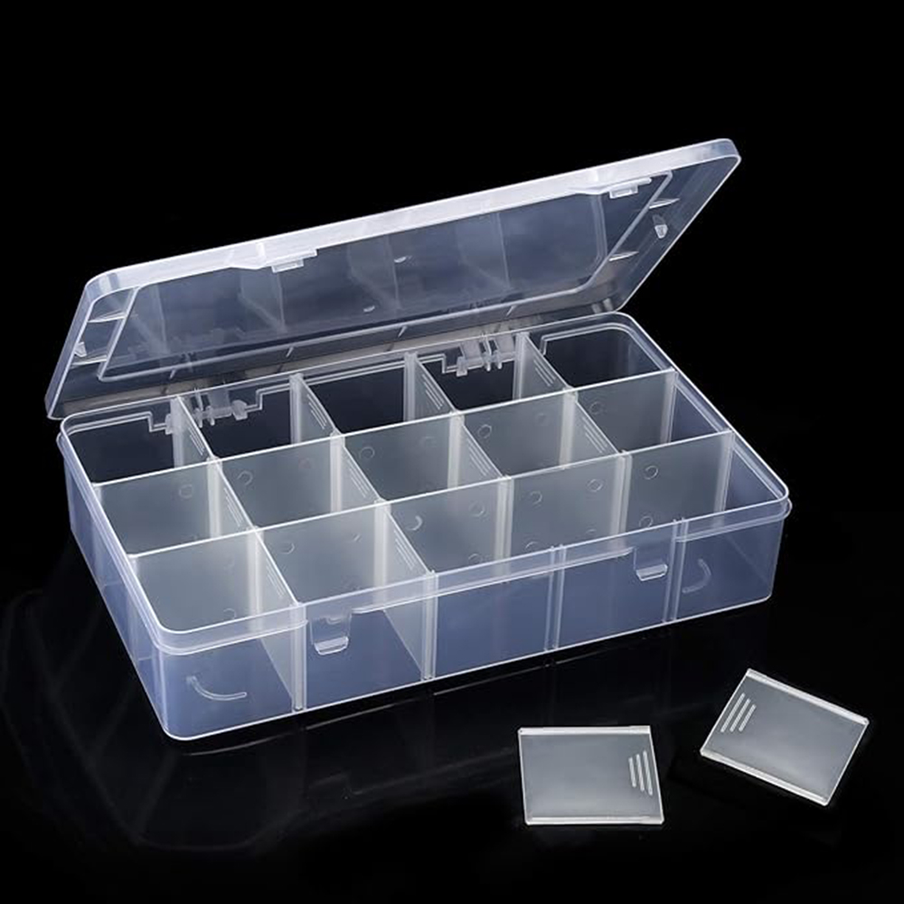 Fishing Equipment Organizer - 15-Grid Plastic Organizer Box with Dividers