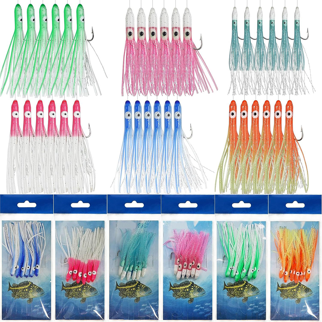 Fishing Equipment Shop - 6Packs String Fishing hooks 6-in-1 Squid
